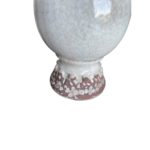 Rustic Ceramic Vase Crackle Glaze Scalloped Rim Farmhouse Shabby Chic 8" - Picture 2 of 6